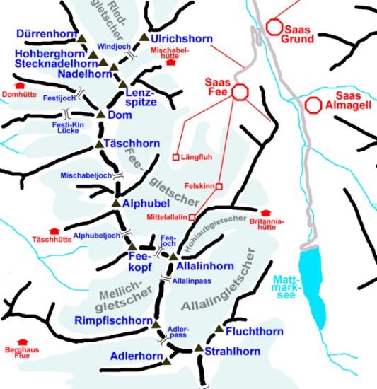 Map of the Mischabel Range