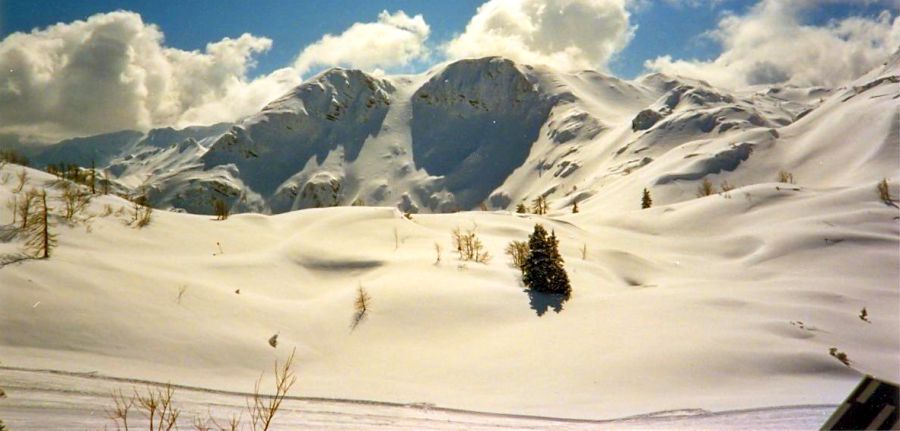 Ski-ing on Mt. Vogel in the Julian Alps of Slovenia