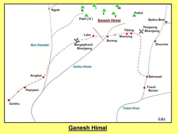 Map of the Ganesh Himal Region