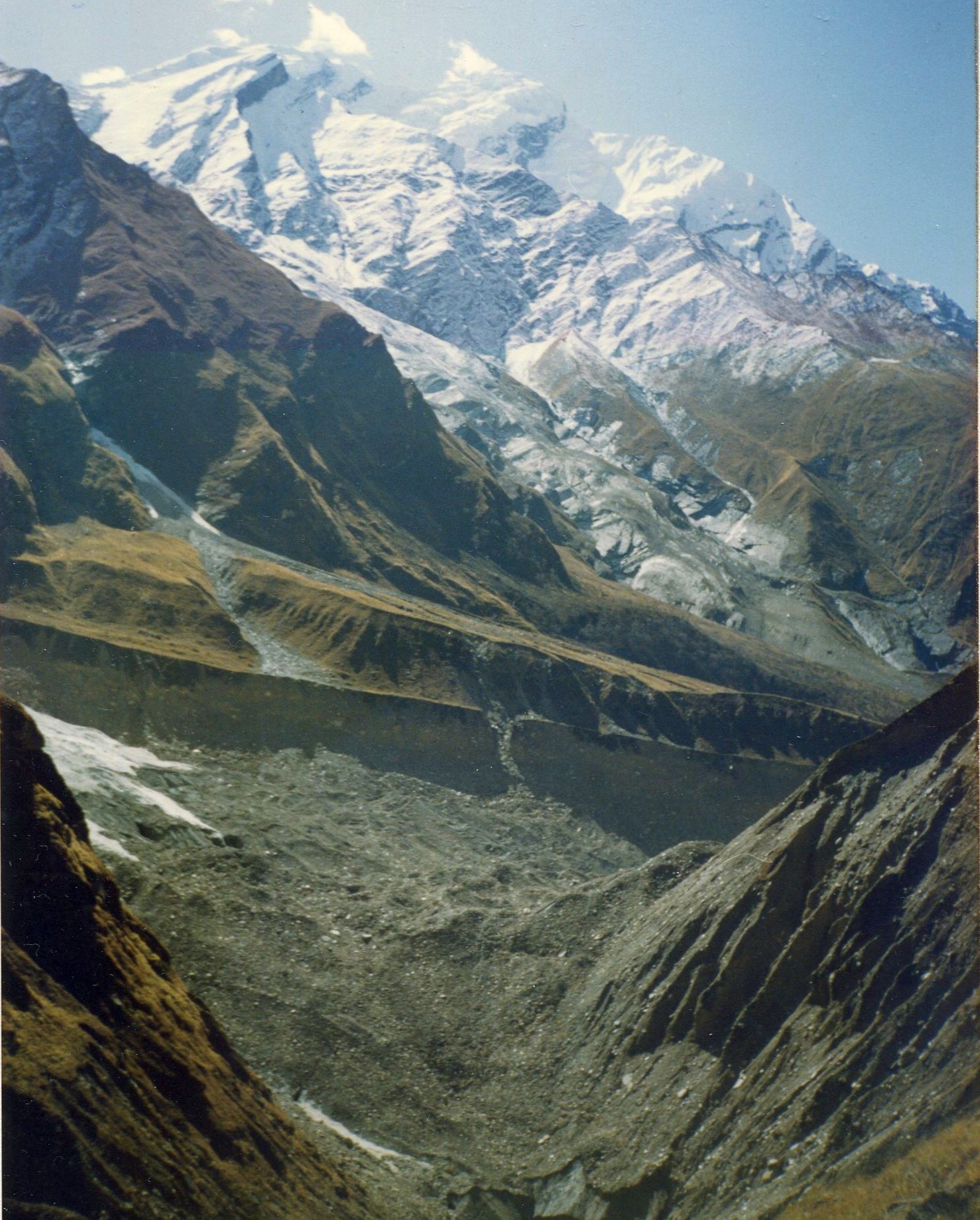 View back to Italian Base Camp and Mt.Manapati on route to Chonbarden Glacier