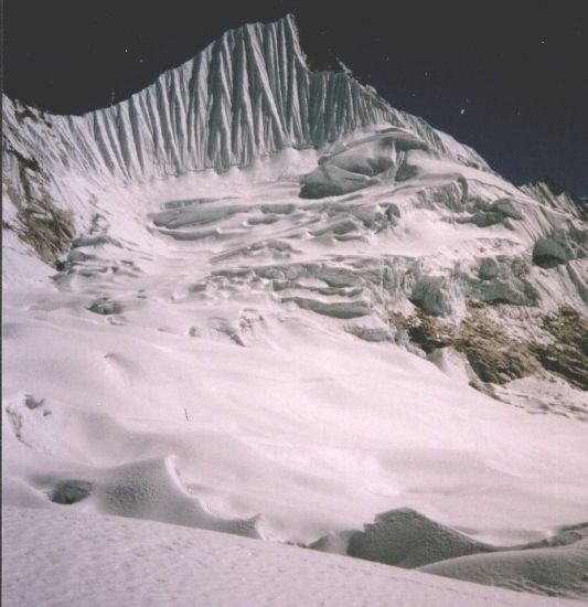 Ice-flutings on Mingbo Peak on descent from Mingbo La in the Nepal Himalaya