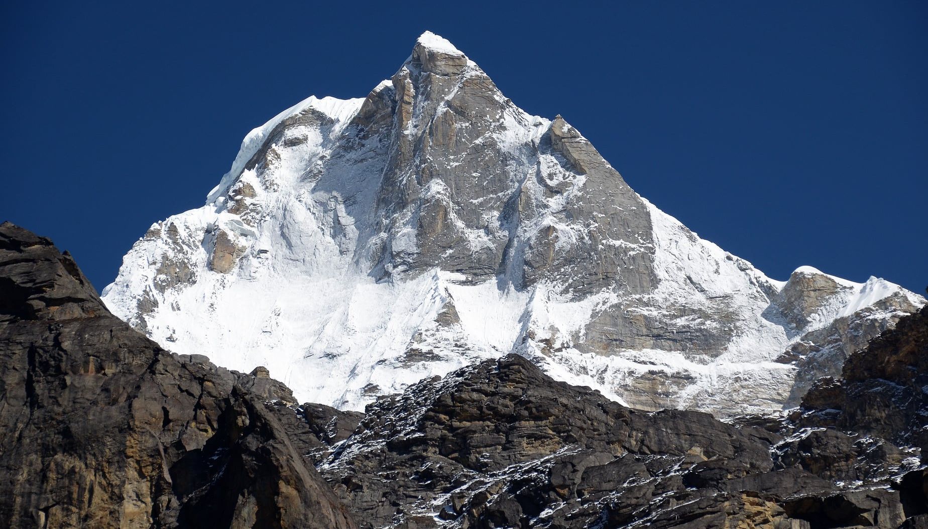 Peak 43 ( Kyashar ) on ascent to Dig Kare from the Hinku Valley on route to Mera La