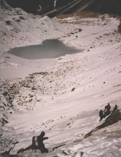 Descent to Glacier Lake beneath Tilman's Pass