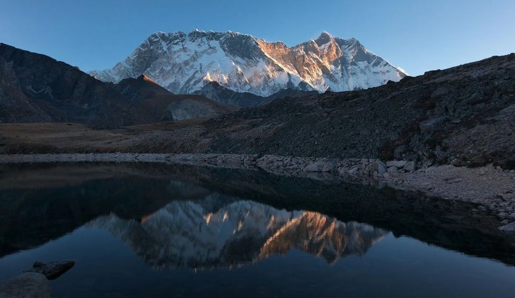 Nuptse-Lhotse Wall from above Bibre in the Imja Khola Valley