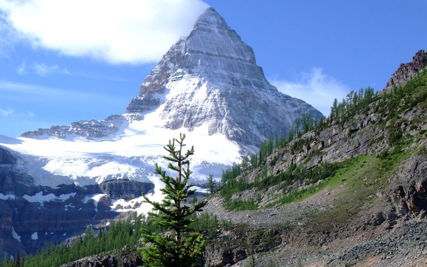 Mount Assiniboine above Sunburst Lake in British Columbia, Canada