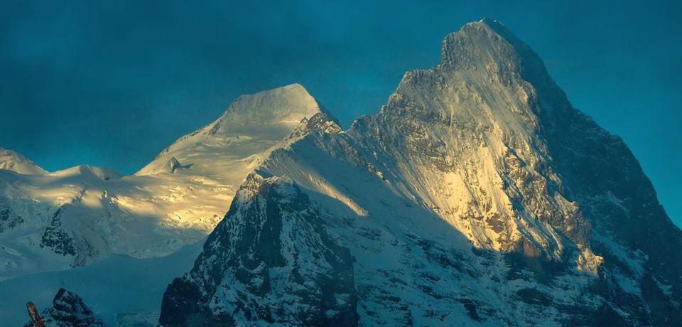 The Eiger - Mittellegi Ridge and Monch in the Bernese Oberlands of the Swiss Alps