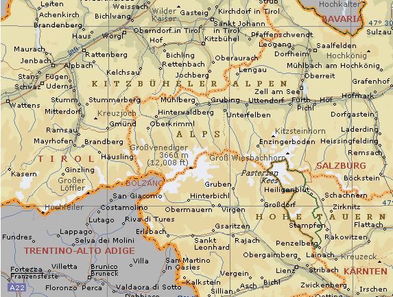 Location Map for the Gross Venediger in Austria