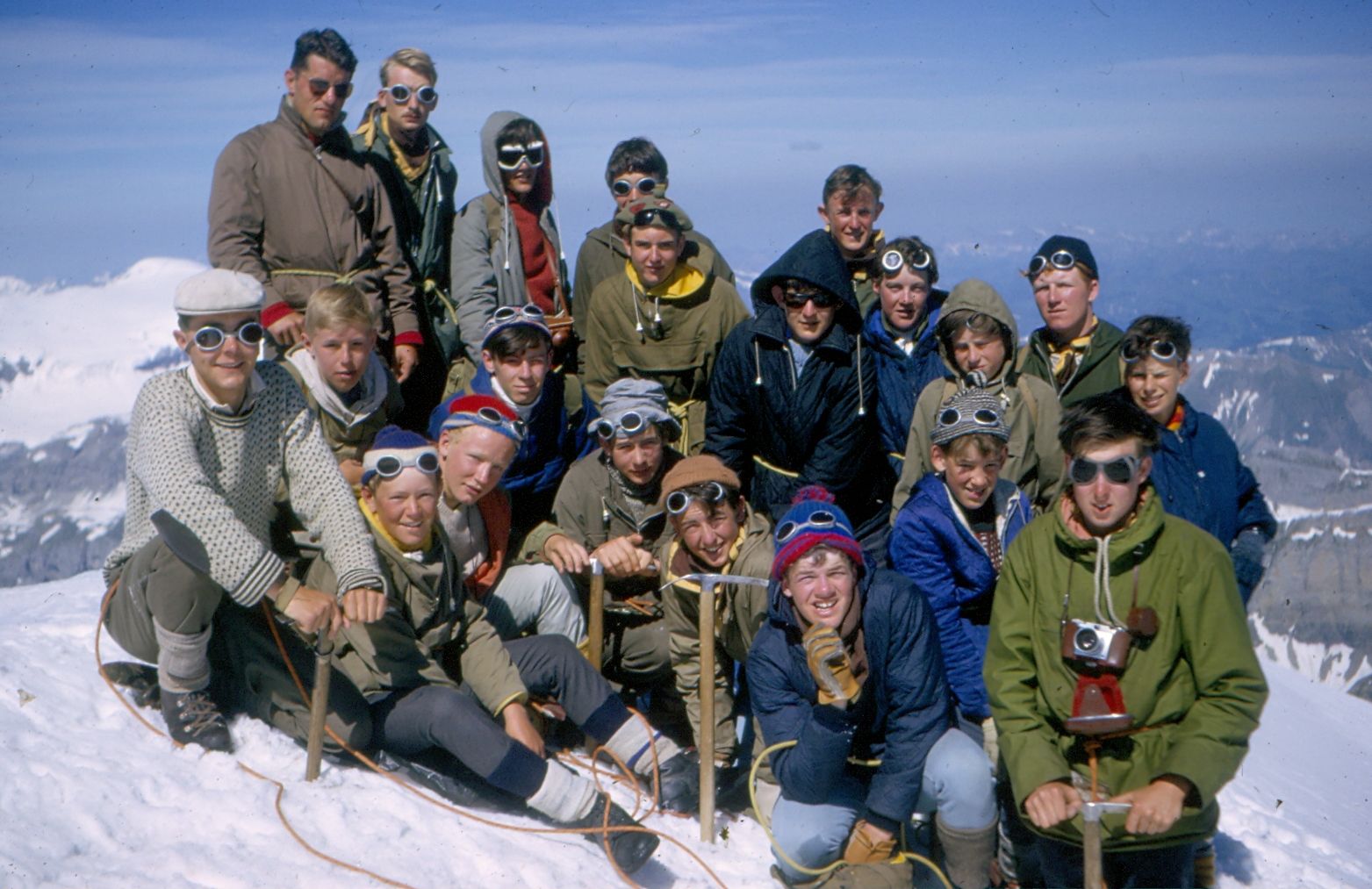 24th Glasgow ( Bearsden ) Scout Group on summit of Rinderhorn in the Bernese Oberland region of the Swiss Alps