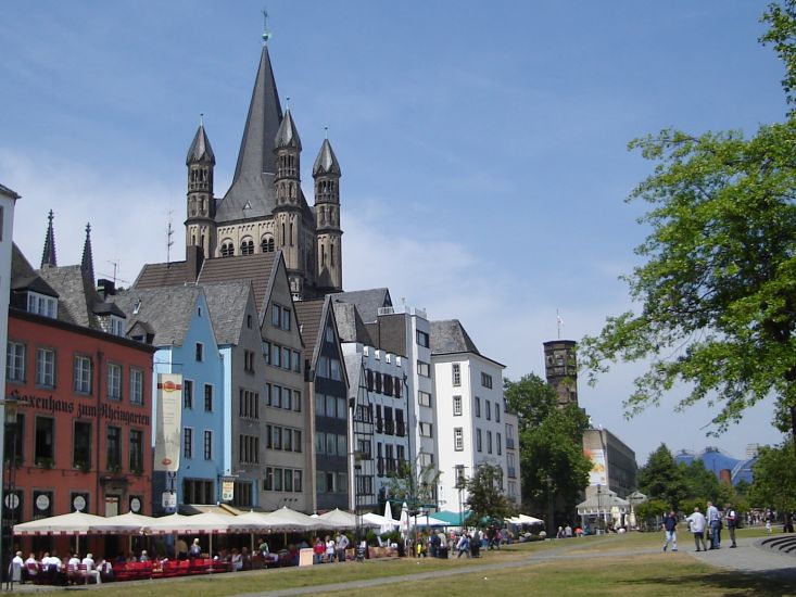 Waterfront on Rhine River at Cologne / Koln in the Eifel Region of Germany