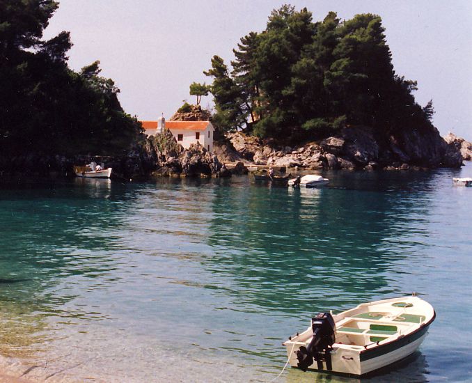 Island in Bay at Parga on the Ionian Coast of Greece