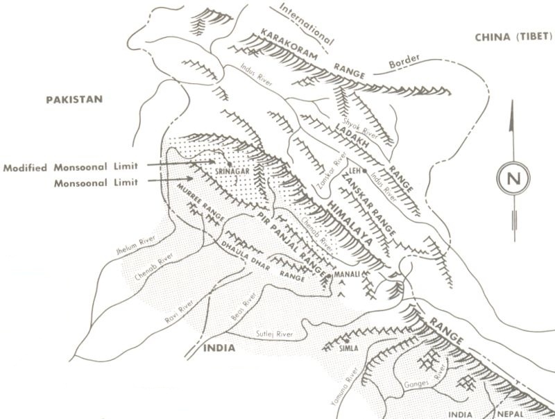 Map of the ranges of the Indian Himalaya