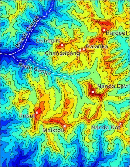 Contour Map of Nanda Devi Sanctuary