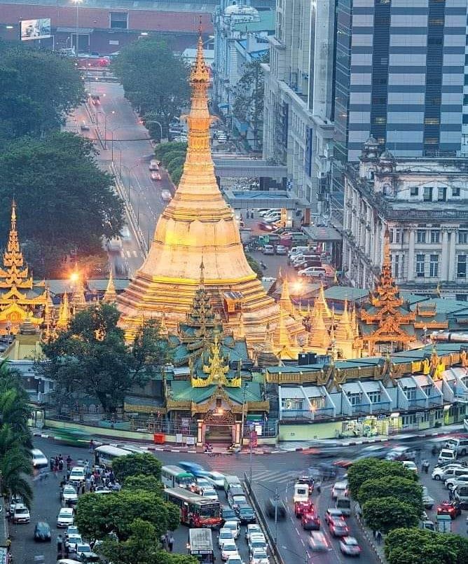 Mahabandoolah Street and Sule Pagoda in central Yangon