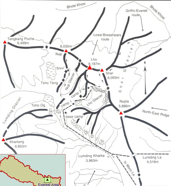 Kwande Ri ascent routes map