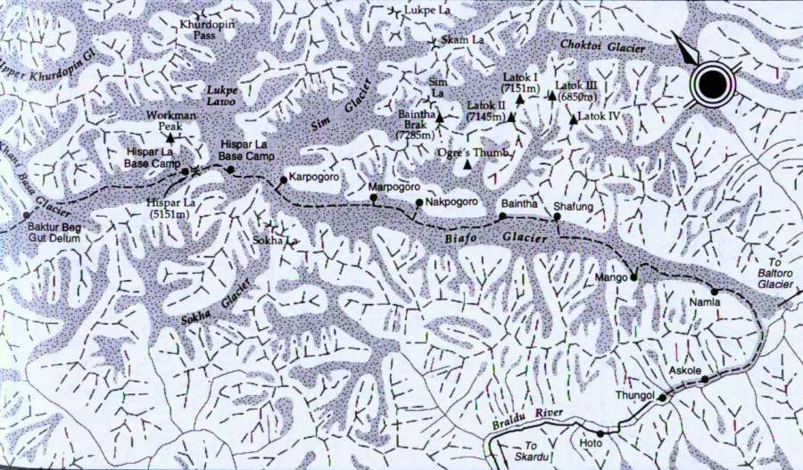 Map of the Biafo Glacier Region of the Pakistan Karakorum