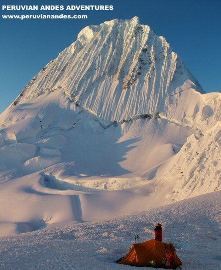 Camp on Alpamayo in Andes of Peru