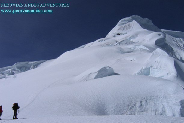 Climbing Tocllaraju, 6035 metres in the Cordillera Blanca of the Peru Andes