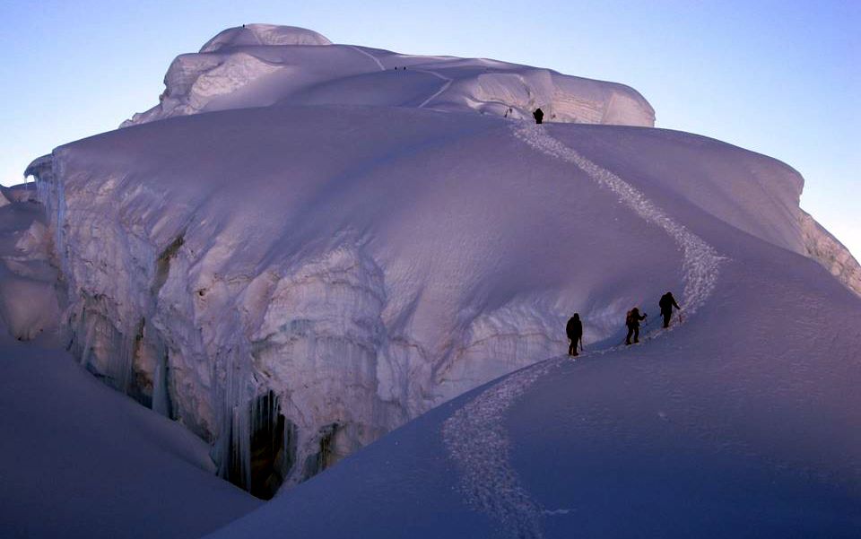 On ascent Pisco, 5752 metres in the Cordillera Blanca of the Peru Andes