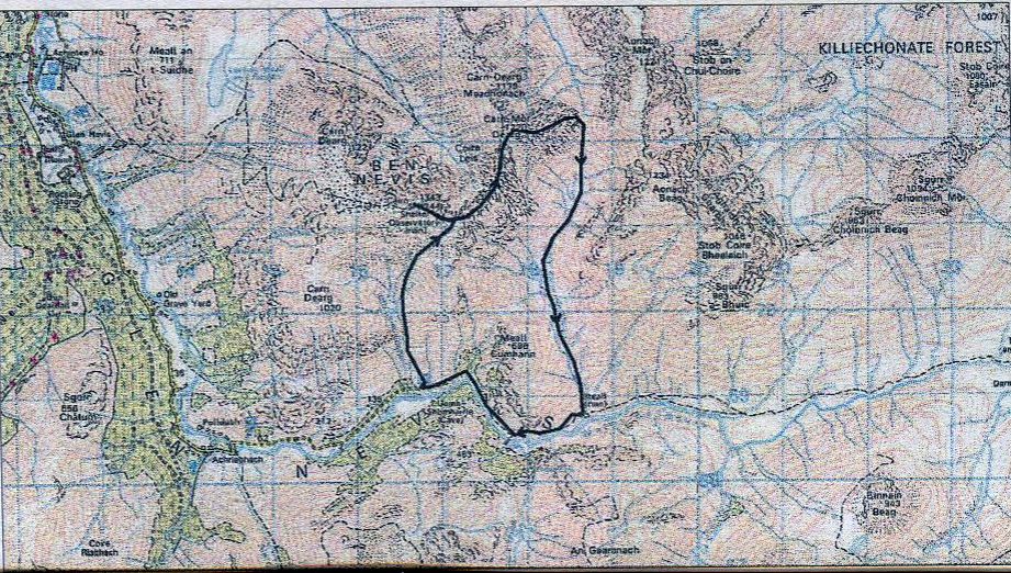 Route Map for Carn Mor Dearg arete