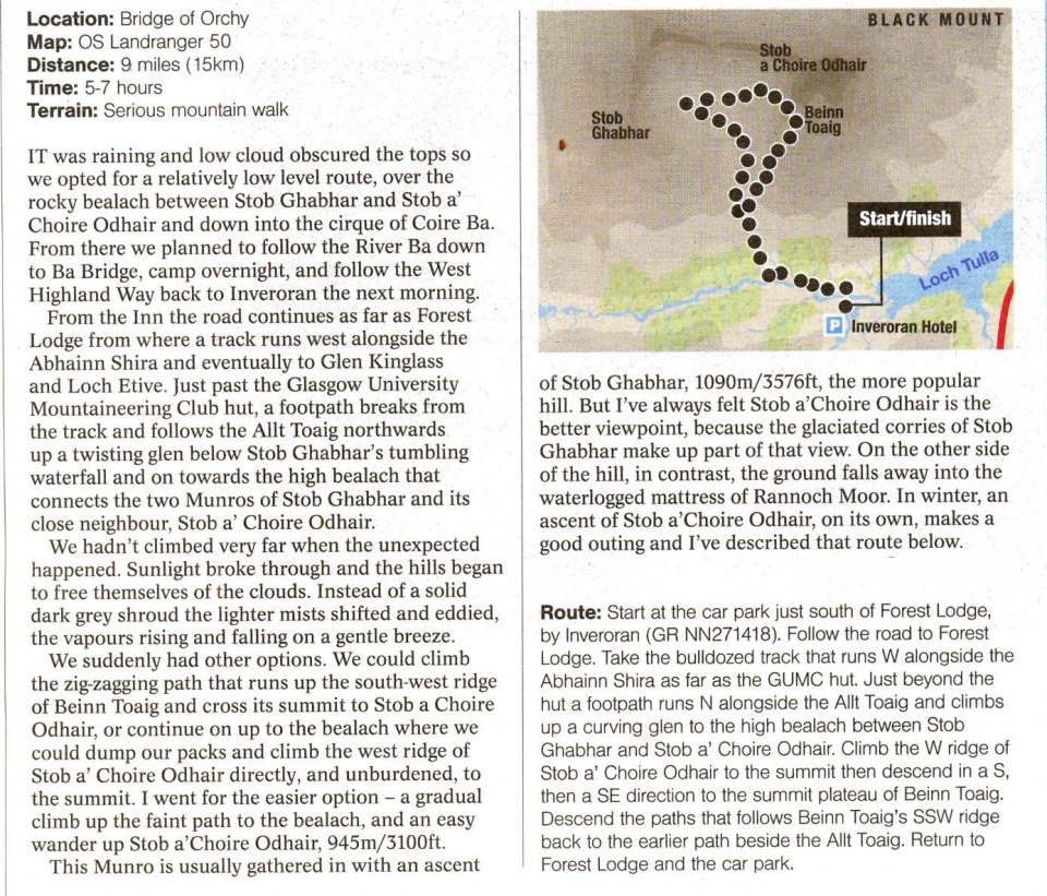 Map and Route Description for Stob a Choire Odhair in the Black Mount of Glencoe