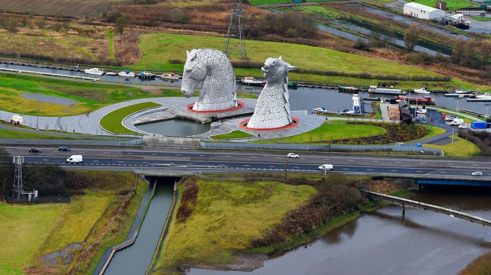 Aerial view of The Kelpies