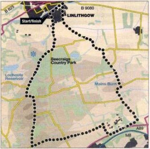 Route Map of a cycle run around Beecraigs Country Park