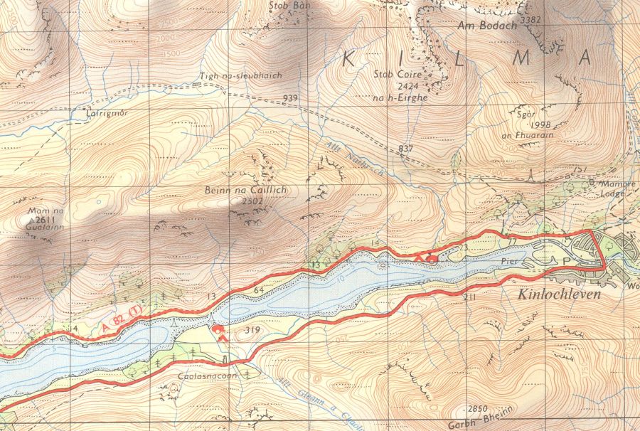 Map of Mam na Gualainn and Beinn na Caillich