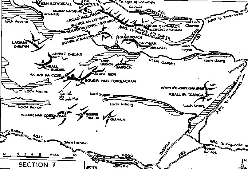 Map of Munros to the north of Glenfinnan in Lochaber in Western Highlands of Scotland