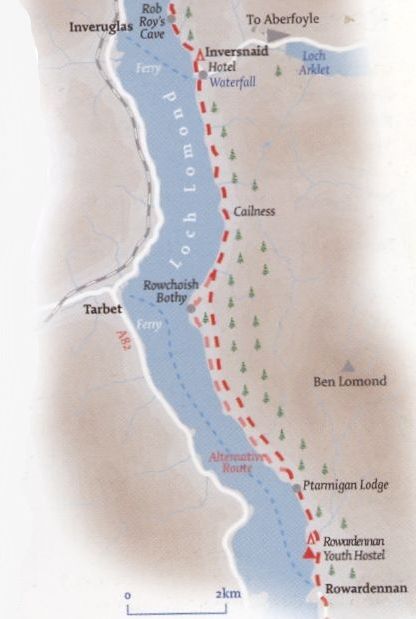 Route Map of The West Highland Way along Loch Lomond