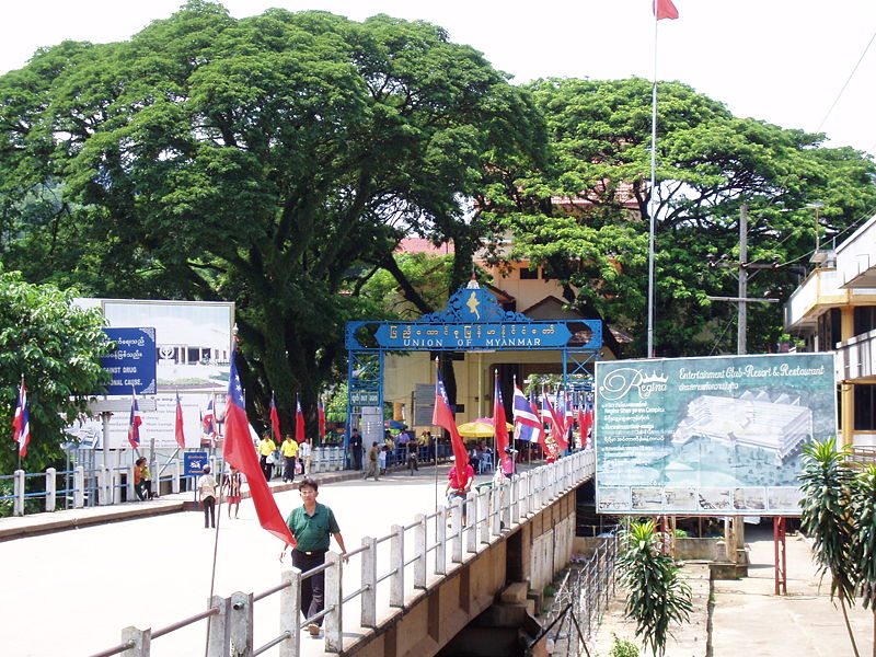 Tachileik Bridge over Mae Sai River on the Thailand border with Burma ( Myanmar )