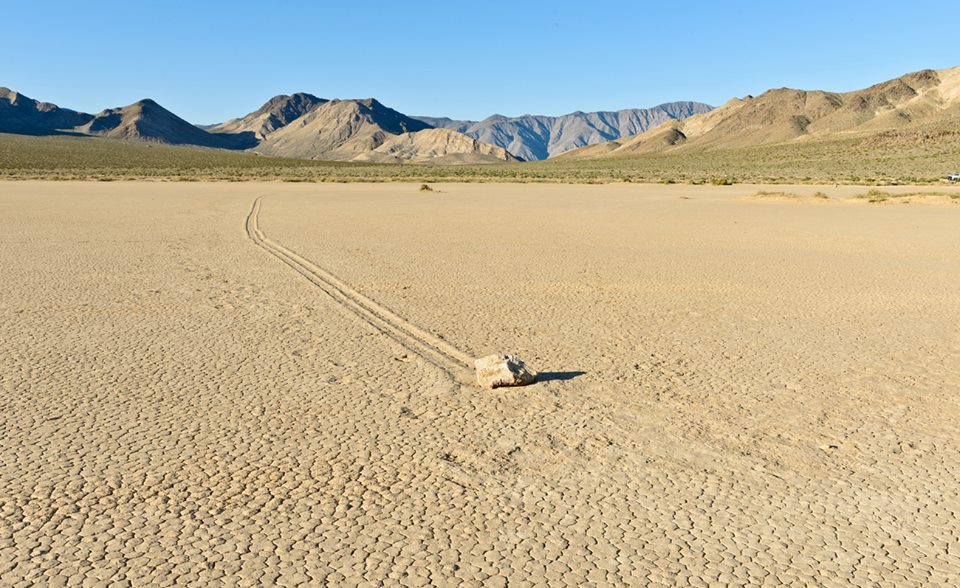 Moving Rocks on the "Race Track" on salt pans in Death Valley