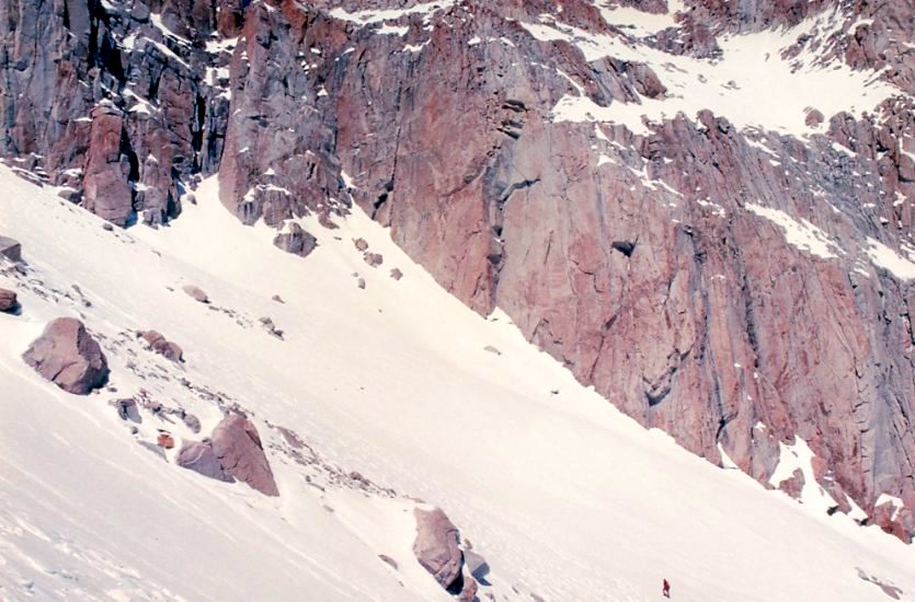 Climbing snow slopes to the Crest of the Sierra Nevada on Mt. Whitney